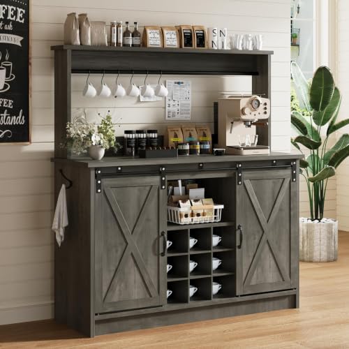 47" Farmhouse Coffee Bar Cabinet with Storage Hutch