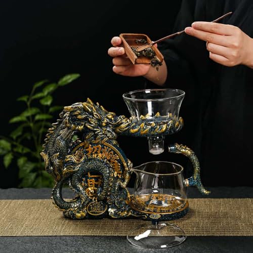 Glass Teapot Set with Infuser Semi Automatic Dragon Tea Set with 6 Small Cups (6 Count)