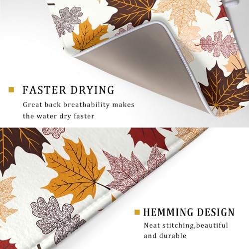 Maple Leaf Dish Drying Mat Large 18x24 inches Fall Autumn Colorful Leaves Dish Drainer Mats Thanksgiving Decorative Fast Drying Reversible Absorbent Dish Drying Pad for Kitchen Countertop
