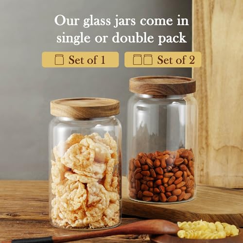 Glass Storage Container Airtight Food Jars Kitchen Canister with Wood Lids