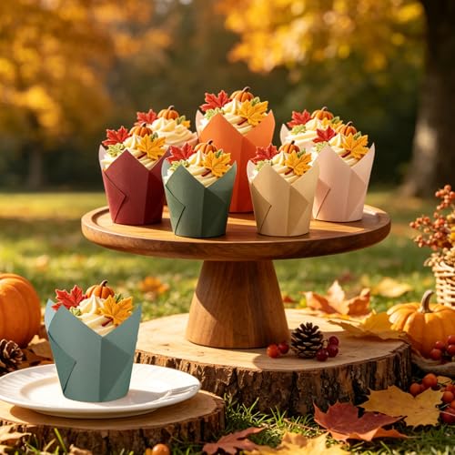 180 Pcs Autumn Tulip Cupcake Liners Warm Fall Muffin Baking Cups Wedding Colors Cupcake Wrappers for Thanksgiving Harvest Party Supplies Table Decor (180 Count)