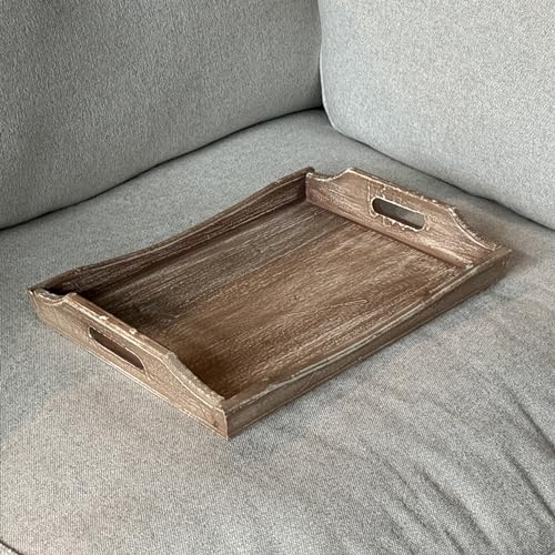 Wooden Tray 17"x13"x2" Stylish Rustic Farmhouse Decor Serving Platter & Coffee Table Tray