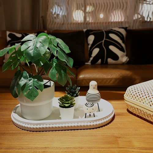 Oval Wood Serving Tray with Wooden Beads