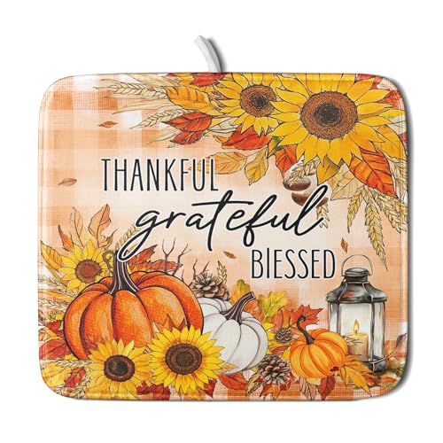 Autumn Pumpkins Dish Drying Mat for Kitchen Countertop