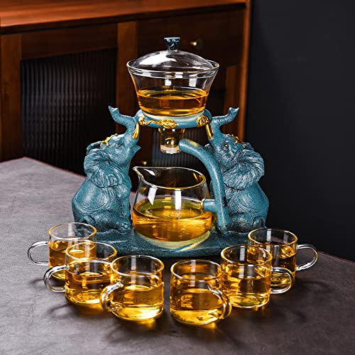 Lazy Kungfu Glass Tea Set Semi Automatic Drip Rotating with Infuser Glass Teapot Set