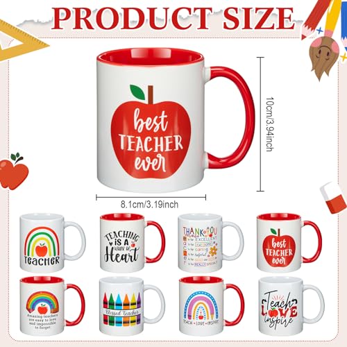 8 Pieces 12 oz Teacher Appreciation Gifts Bulk Coffee Mugs Set with Handle Ceramic Matching Cups Bulk for Best Teacher Thank You Home School Office Table Centerpieces (8 Count)