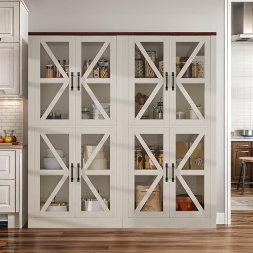 66" Freestanding Farmhouse Glass Door Display Cabinet
