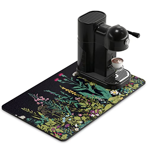 Coffee Mat 12" x 19" Cute Flower Theme Coffee Bar Mats for Espresso Machine Station Accessories and Organizer