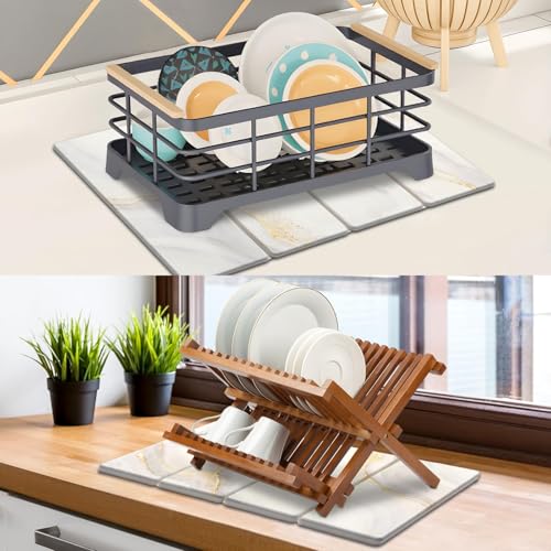 Large Stone Dish Drying Mat for Kitchen Counter (2 Count)