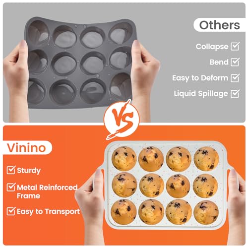 2Pack Silicone Muffin Pan for Baking with Metal Reinforced Frame (2 Count)