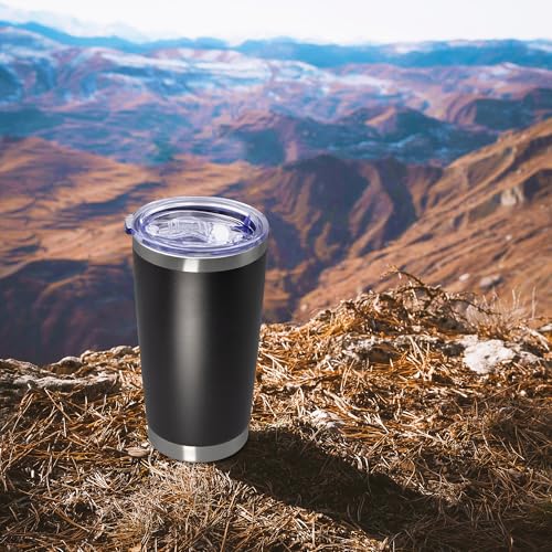 20oz Tumbler Insulated Coffee Tumblers with Lid Stainless Steel Black 12P (12 Count)