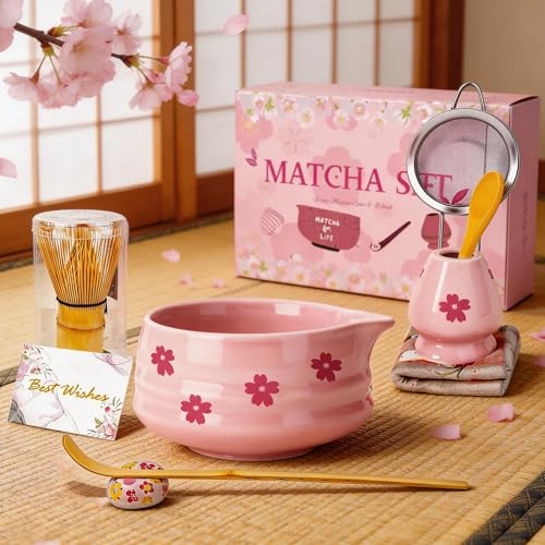 Pink Matcha Whisk Set with Matcha Bowl