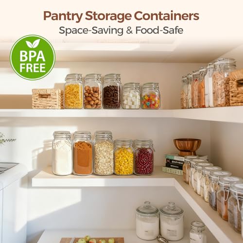 Glass Storage Jars 34 oz 3 Pack for Flour Sugar (3 Count)