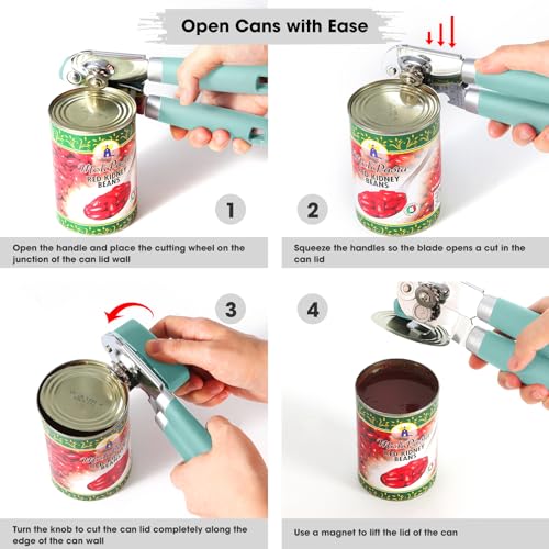 Heavy Duty Hand Can Opener Manual with Magnet Lid Remover