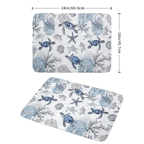 18"x24" Coastal Sea Turtles Dish Drying Mat Nautical Ocean Tortoise Coral Starfish Dish Drainer Mats for Kitchen Microfiber Reversible Dish Drying Rack Pad for Countertop Tabletop Decor