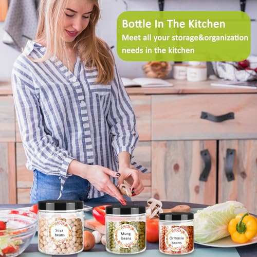 12pcs Plastic Jars with Lids 16 oz & 8 oz & 4 oz