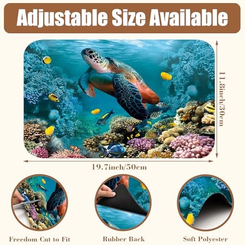 Sea Turtle Coffee Mat Absorbent Dish Drying Mat for Kitchen Counter Hide Stain Rubber Backed Coffee Bar Accessories Fit Under Espresso Machine Dish Rack