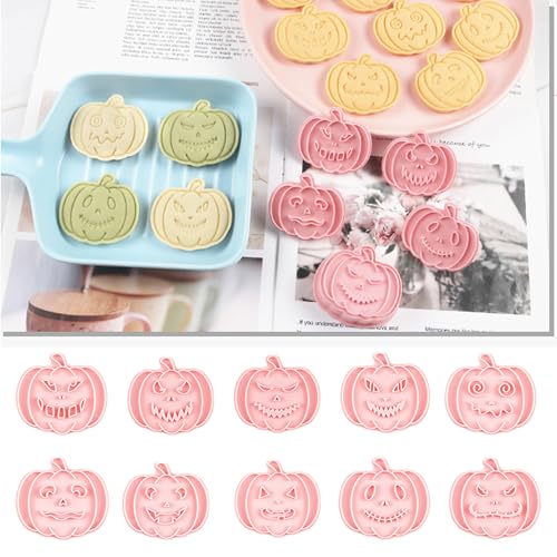 10 Pcs Halloween Cookie Cutters Set with Plunger Stamps