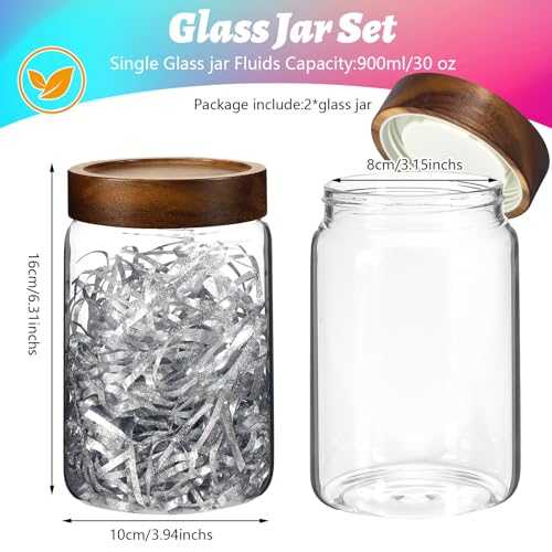 30oz Glass Jars with Airtight Lid Sugar Coffee coffee Storage Container Round Glass Candy Canisters for Spice Kitchen Seasoning Tea Herb Overnight Oats Bar Parfait Snacks (2 Count)