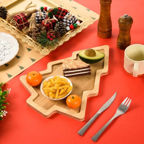 3 Pcs Christmas Wooden Appetizer Tray Christmas Tree Shaped Wooden Serving Platter Sushi Serving Tray Wood Charcuterie Board Tray Snack Dessert Candy Dish Plate for Christmas Home Kitchen (3 Count)