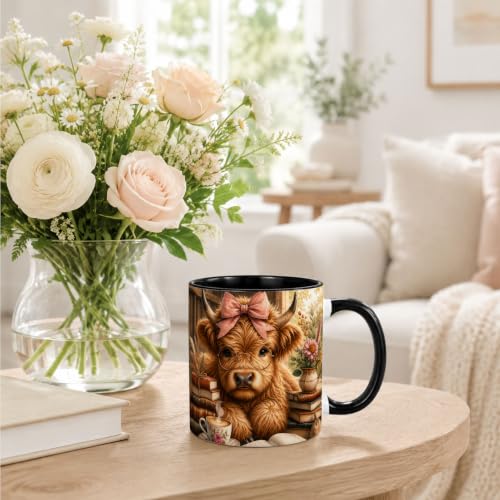 Highland Cow Coffee Mug Gift for Book Lovers