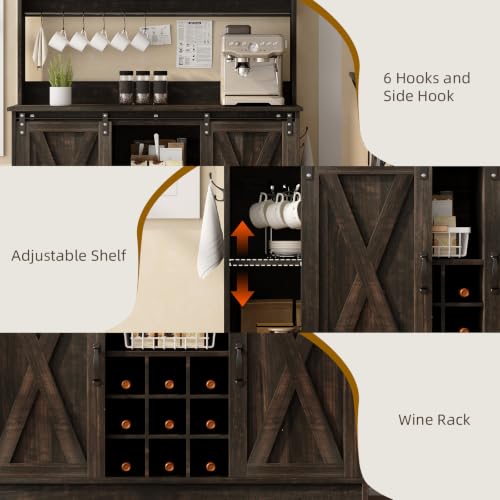 47" Coffee Bar Cabinet with Storage Hutch & Wine Rack