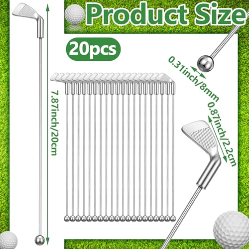 20 Pcs Metal Golf Cocktail Stirrers Swizzle Stir Sticks 7.87 Inch Reusable Drink Stirrer Sticks Party Decorations Golf Party Clubhouse and Outing Decorations (20 Count)