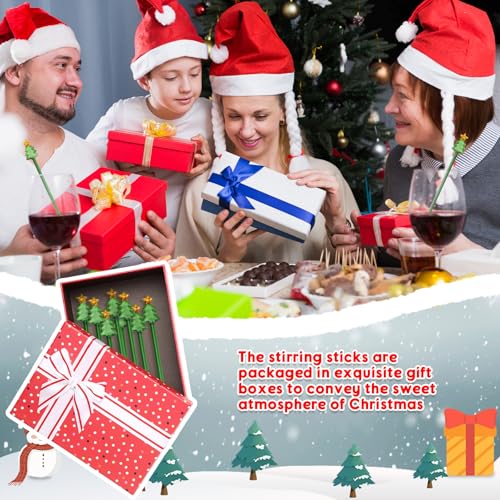 12 Pcs Christmas Glass Drink Stirrers 7 Inch Xmas Stir Sticks Reusable 3D Coffee and Cocktail Stirrers Hot Cocoa Bar Supplies for Holiday Party Favors (12 Count)