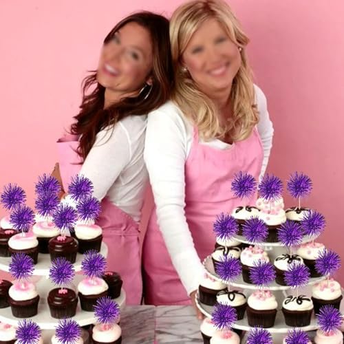 40 PCS Foil Firework Cupcake Toppers Fireworks Cupcake Picks Sparkle Tinsel Cake Decorations Cocktail Fruit Toothpick for Firework Theme Birthday Wedding Graduation Party Decorations Supplies Purple (40 Count)