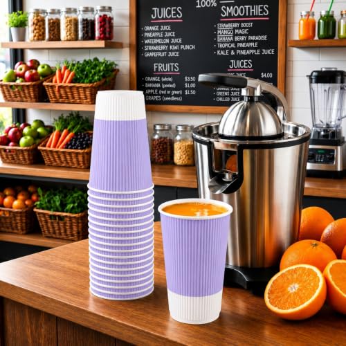 Ripple Wall Coffee Cups 500 Count 16 Ounce Insulated Light Purple Paper Cups