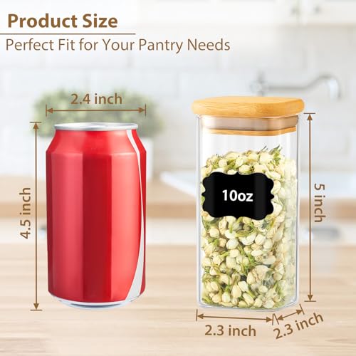 12 Pack 10 oz Square Glass Spice Jars with Lids and Labels (12 Count)