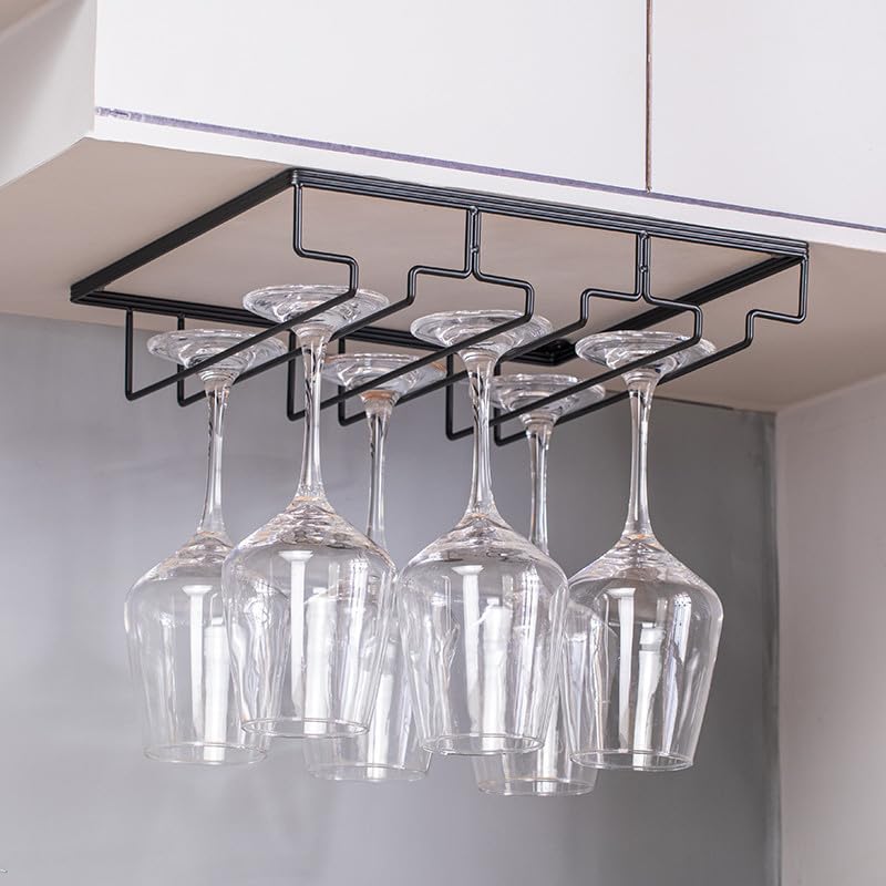 Wine Cup Holder Table Decoration Storage Hanger Metal Organizer for Bar Kitchen Stemware Rack Under Cabinet Stainless Steel Hanger Storage Shelf Black