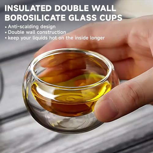 4 Pack Double Walled Glass Teacups Insulated Glasses (4 Count)