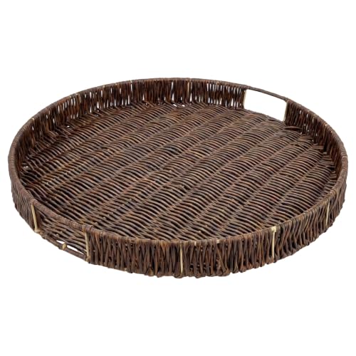 Round Ottoman Tray Large Wicker Serving Tray with Handles