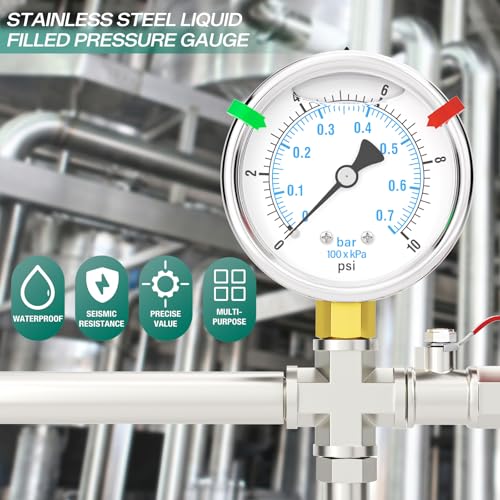 0 10PSI Stainless Steel Liquid Filled Pressure Gauge