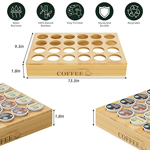 BamBoo k cup holder Drawer or Countertop k cup Organizer Coffee Pod Holder Hold 24 Coffee Pod Storage Kcup coffee pods holder for coffee station Office and Kitchen k cup storage