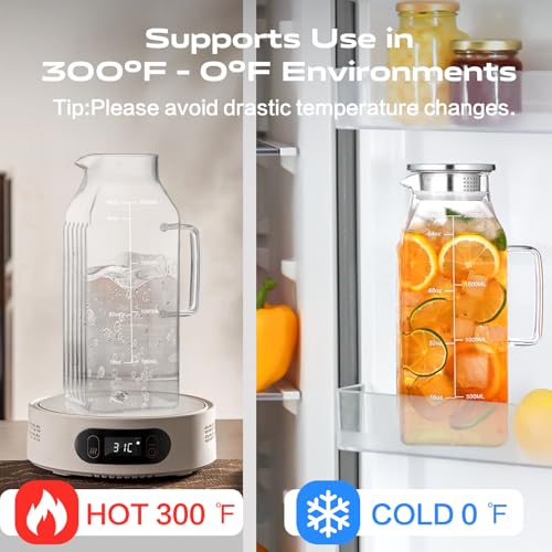 68oz Glass Pitcher with Lid and Handle for Fridge