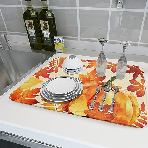 Autumn Pumpkin Maple Leaf Dish Drying Mat for Kitchen Counter
