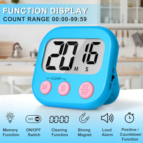 Digital Kitchen Timers for Cooking Kids Blue Green 6 Pack (6 Count)