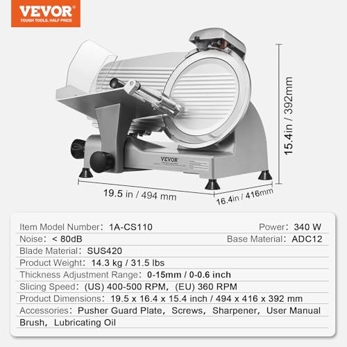Meat Slicer 340W Electric Deli Food Slicer with 10" SUS420 Stainless Steel Blade and Built