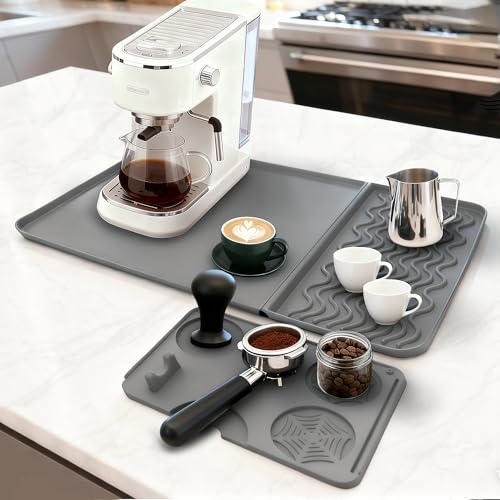 2-in-1 Coffee Bar Mat & Tamping Mat - 24”x16”Non-Slip Silicone Mats for Coffee Machines, Countertop, Bars, Kitchen Counter, Dish Drying Mats