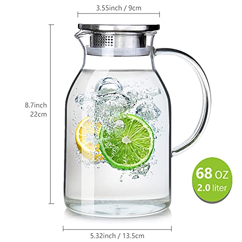 68oz Glass Pitcher with Lid and Handle