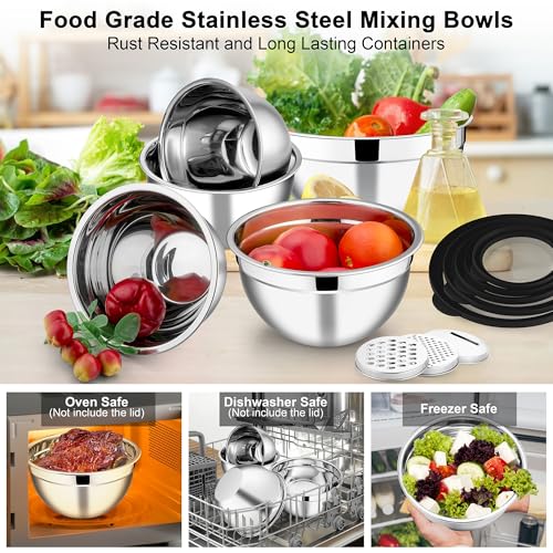Mixing Bowls Stainless Steel Salad Mixing Bowl with Lid & Grater Set (5 Count)