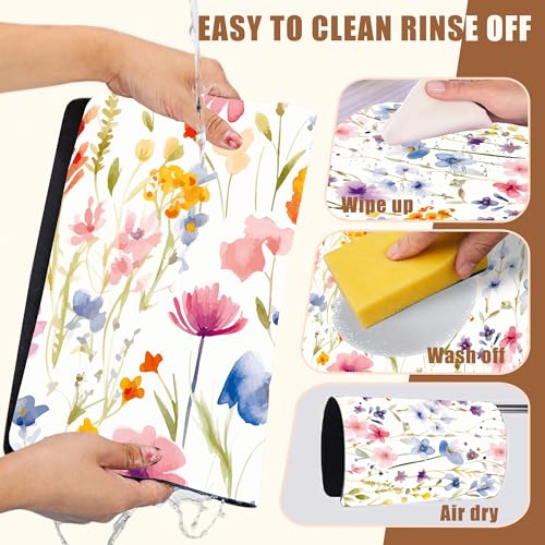 Watercolor Floral Meadow Coffee Mat Absorbent Dish Drying Mat for Kitchen Counter Hide Stain Rubber Backed Coffee Bar Accessories Fit Under Espresso Machine Dish Drainer