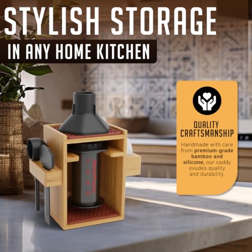Organizer Stand for AeroPress Bamboo Coffee Caddy Compact Brown