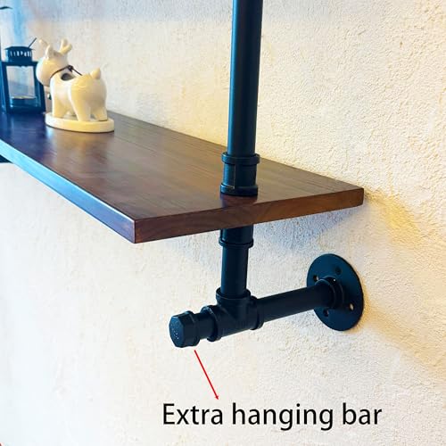 Industrial Pipe Wall Shelves Pipe Shelving with Real Wood Plank 70 Inches