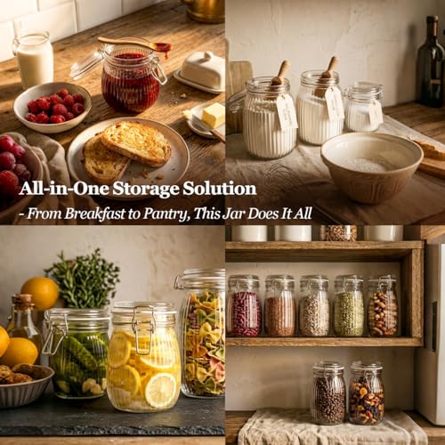 Ribbed Glass Mason Jars with Airtight Lids 25oz 6 Pack Sourdough (6 Count)