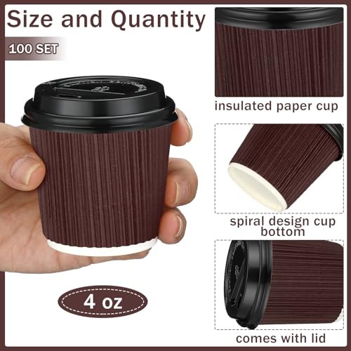 100 Set 4oz Disposable Espresso Coffee Cups with Lids (100 Count)