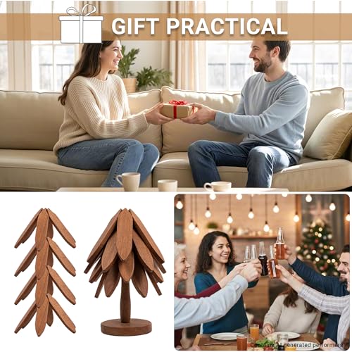 Wooden Tree Shaped Trivets Set for Coffee Table (4 Count)