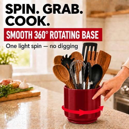 Extra Large Rotating Red Utensil Holder with Sturdy No